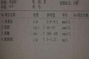 化验报告显示血尿酸等指标明显过高.jpg
